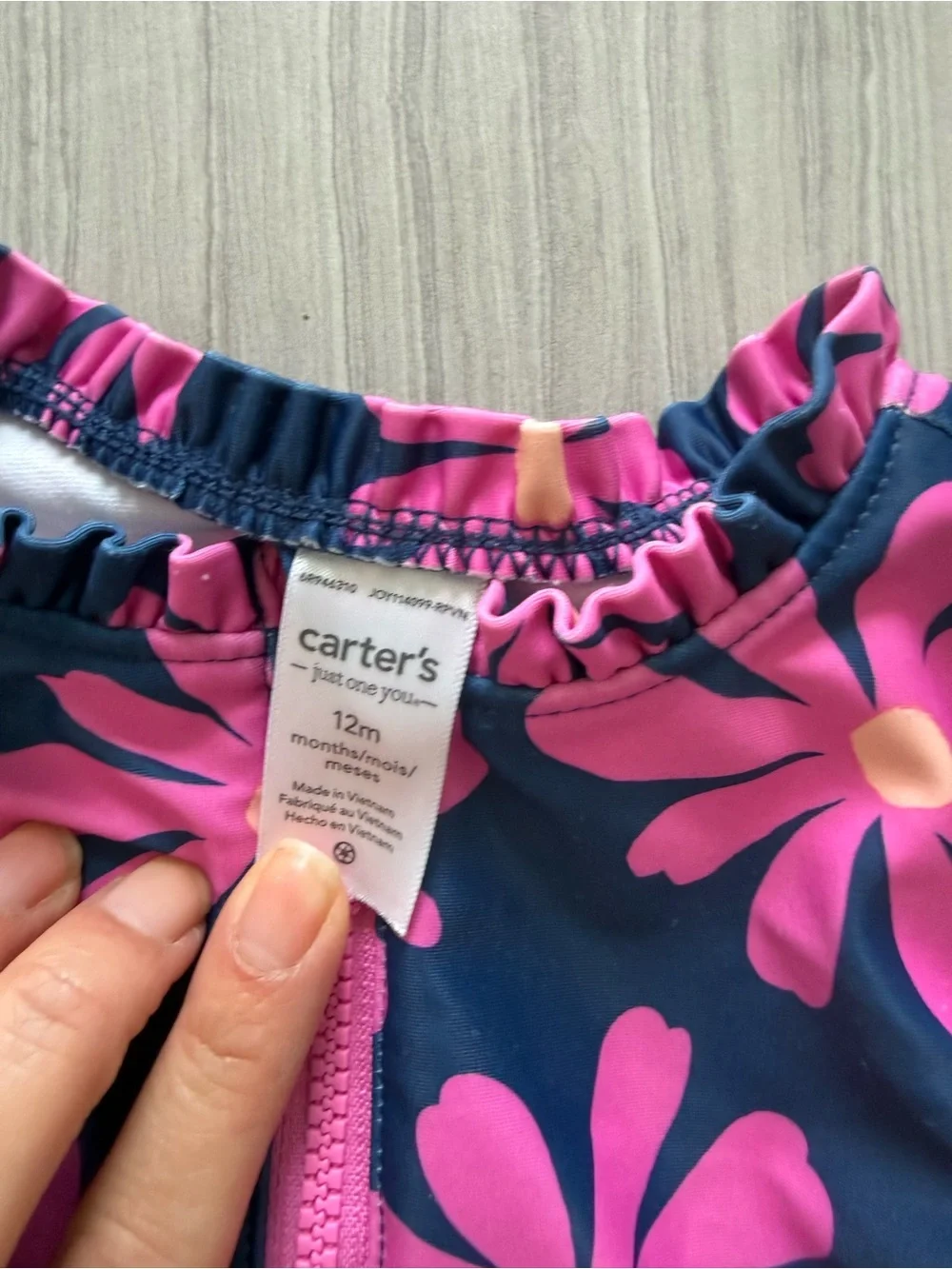 Carter's Navy One-Piece Rash Guard Swimsuit with Pink Daisy Print